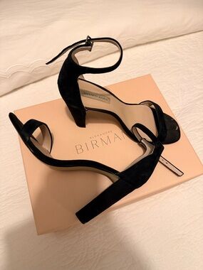Saks Fifth Avenue Black Suede Block-Heel Ankle-Strap Sandals